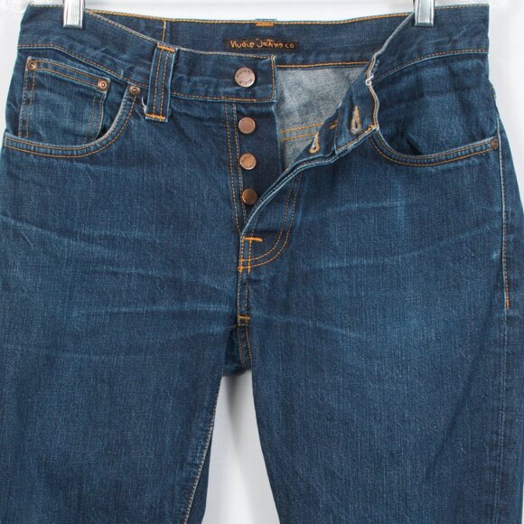 Nudie Men's Grim Tim Jeans 31/32 Blue Dry Ring 100% Cotton - Picture 4 of 10